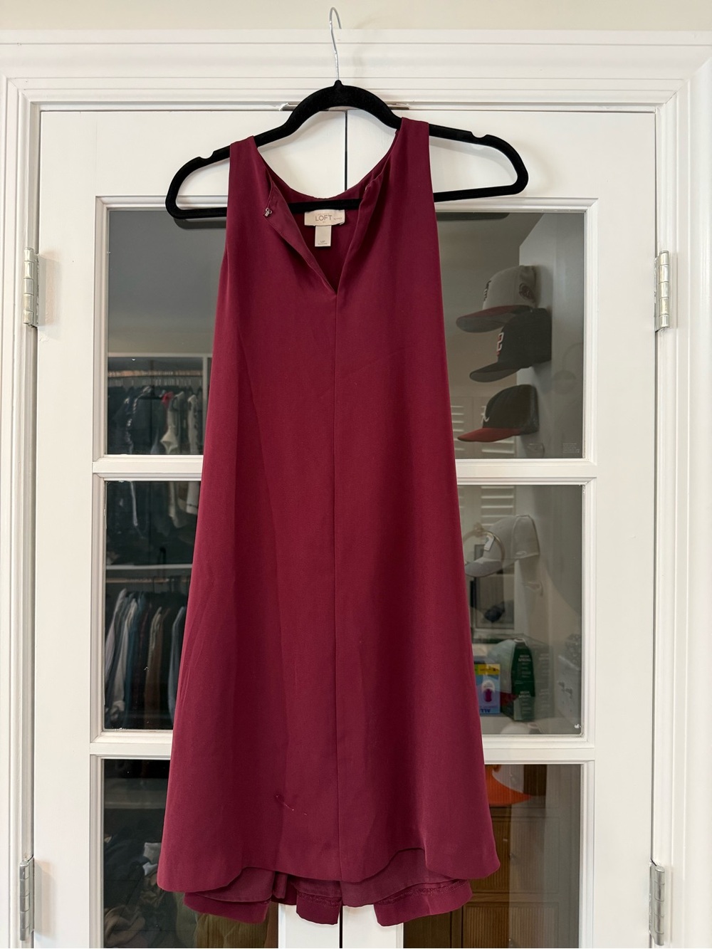 LOFT Burgundy Sleeveless V-Neck High-Low A-Line Dress